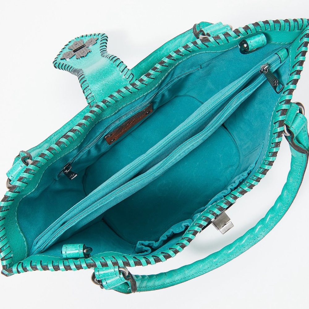 🌷Patricia Nash🌷100% Handmade Leather Crossbody, Tote/Bag, Green/Teal/Aqua NWT - Picture 2 of 13